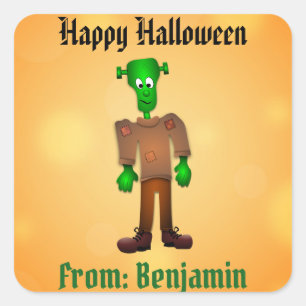 Pegatina Cuadrada Personalizado de Monstruo Frankenstein de Hallowee