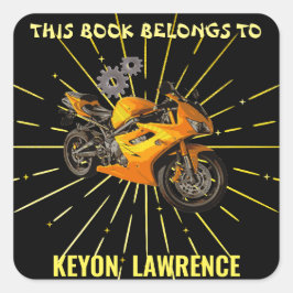 Pegatina Cuadrada Personalizado de motocicletas Black & Gold Boy