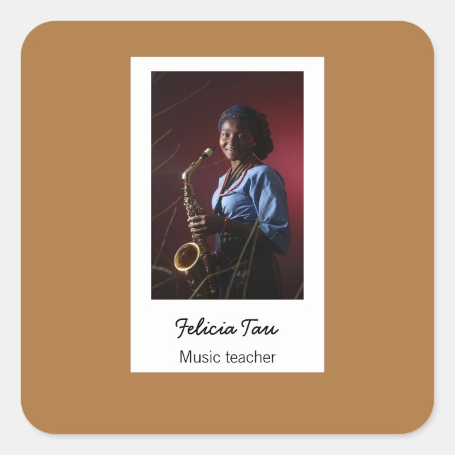 Pegatina Cuadrada Personalizado de música fotográfica marrón (Anverso)