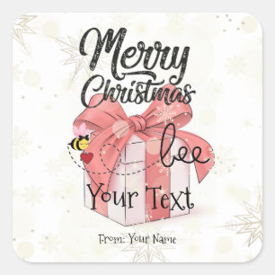 Pegatina Cuadrada Personalizado de Navidad de Cute Bee Merry