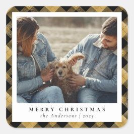 Pegatina Cuadrada Personalizado de Navidad Gold Classic Elegant Merr