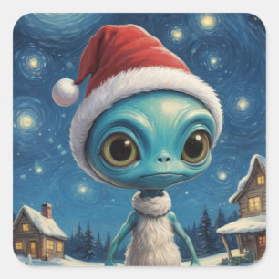 Pegatina Cuadrada Personalizado de Navidades de la noche del Alien C