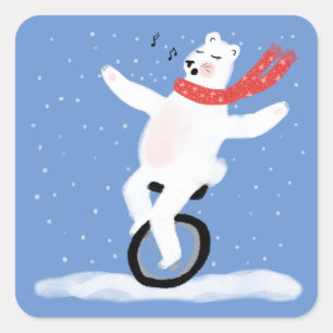Pegatina Cuadrada PERSONALIZADO de Navidades de vacaciones de oso po