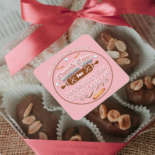 Pegatina Cuadrada Personalizado de negocios de panadería marrón rosa