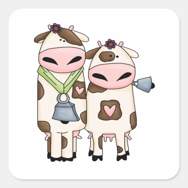 Pegatina Cuadrada personalizado de pareja de vacas moo tontas (Anverso)