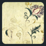 Pegatina Cuadrada Personalizado de pergamino floral retro vintage<br><div class="desc">Esta hermosa y única imagen floral antigua tiene viejos efectos pergaminos marrones claros. Agregue texto personalizado para satisfacer sus necesidades.</div>