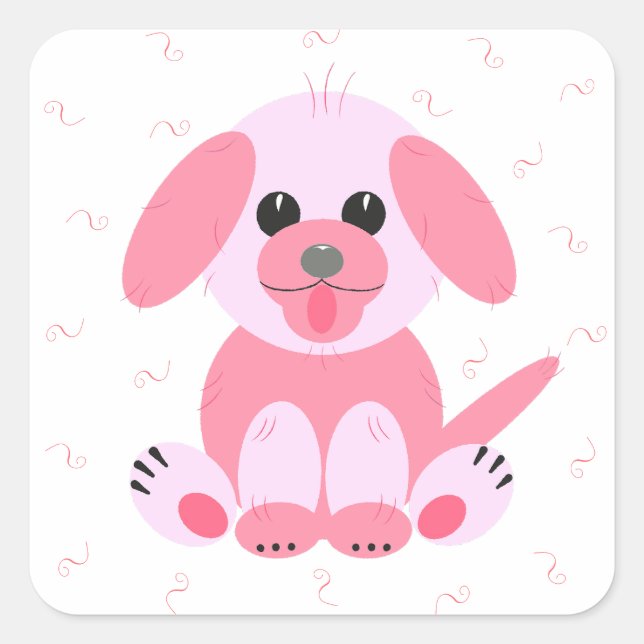 Pegatina Cuadrada Personalizado de perro de cachorro agudo rosado (Anverso)