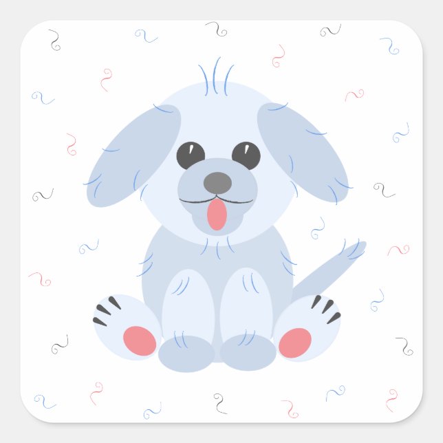 Pegatina Cuadrada Personalizado de perro de cachorro simple pastel r (Anverso)