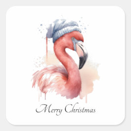 Pegatina Cuadrada Personalizado de Santa Claus Snowbird Flamingo