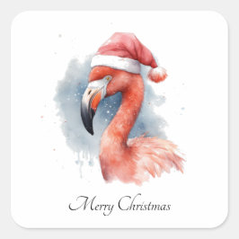 Pegatina Cuadrada Personalizado de Santa Claus Snowbird Flamingo