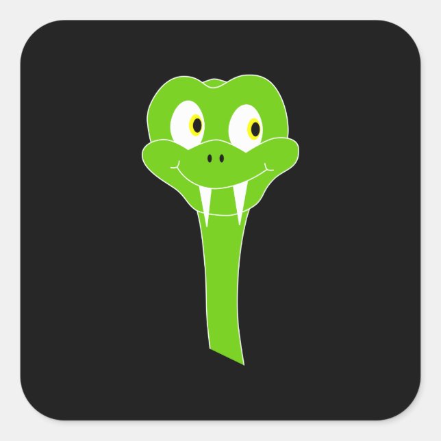 Pegatina Cuadrada Personalizado de serpiente verde y barato en negro (Anverso)