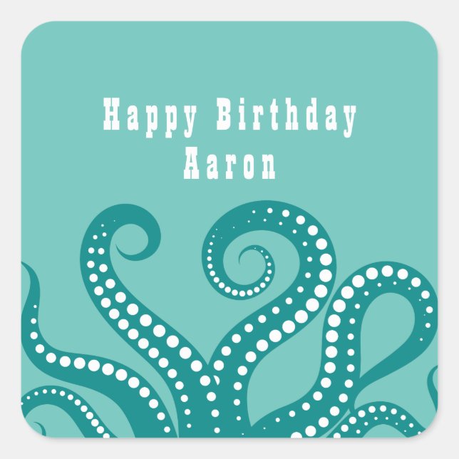 Pegatina Cuadrada Personalizado de tentáculos de pulpo blanco y aqua (Anverso)