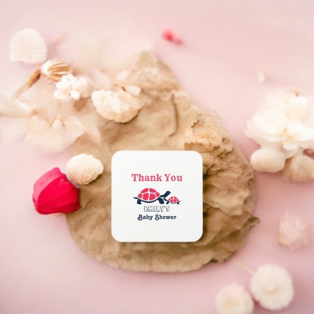 Pegatina Cuadrada Personalizado de tortuga temática oscura (Turtle Baby Shower party theme sticker,birthday party sticker,gift pack,envelope,return gift sticker)