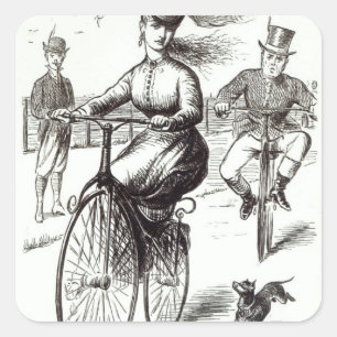 Pegatina Cuadrada Personalizado de una dama de velocidades, 1869