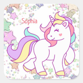 Pegatina Cuadrada Personalizado de Unicorn