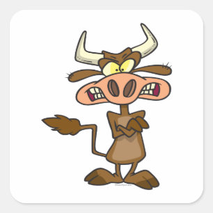 Pegatina Cuadrada personalizado de vaca enojado y tonto