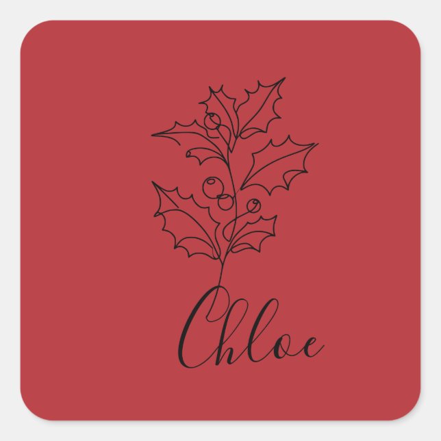 Pegatina Cuadrada Personalizado December Holly Birth Flower Gift (Anverso)