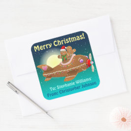 Pegatina Cuadrada Personalizado del avión Cute Gingerbread