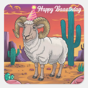 Pegatina Cuadrada Personalizado del cuerno grande del desierto y del