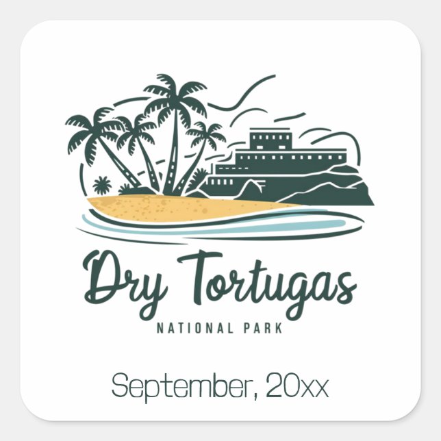 Pegatina Cuadrada Personalizado del Parque Nacional Dry Tortugas (Anverso)