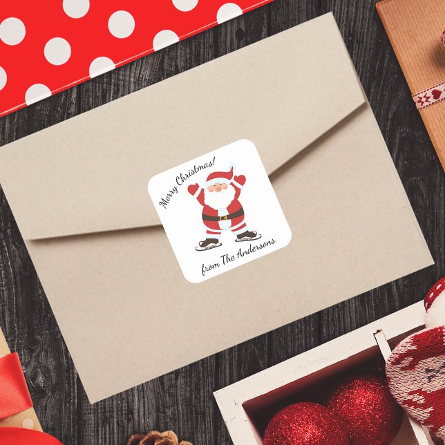 Pegatina Cuadrada Personalizado del Patinaje Hielo Santa Claus (Subido por el creador)