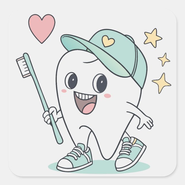 Pegatina Cuadrada Personalizado dental con cepillo de dientes - Pega (Anverso)