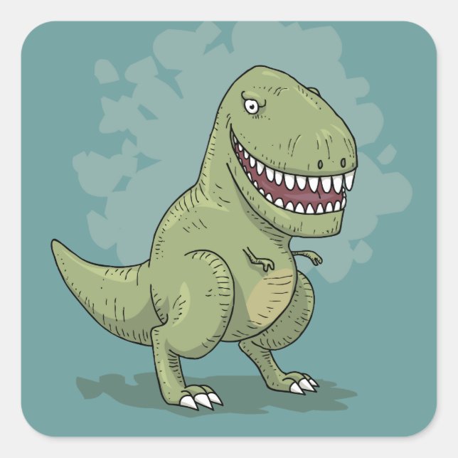 Pegatina Cuadrada Personalizado Dinosaur T Rex (Anverso)