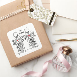 Pegatina Cuadrada Personalizado dos novias motociclista Boda lesbian