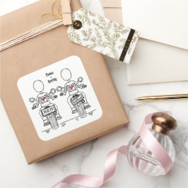 Pegatina Cuadrada Personalizado dos novias motociclista Boda lesbian