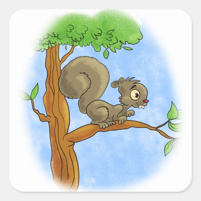 Pegatina Cuadrada Personalizado dulce Squirrel (Anverso)