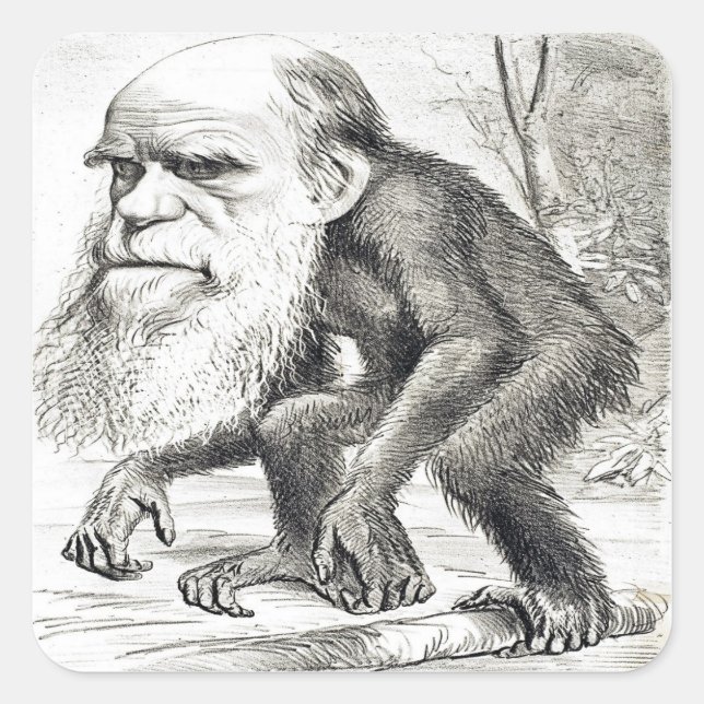 Pegatina Cuadrada Personalizado Editorial De Charles Darwin 1871 (Anverso)