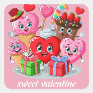 Pegatina Cuadrada Personalizado el día de San Valentín de amigos de