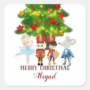 Pegatina Cuadrada Personalizado El Nutcracker, Clara, Navidades