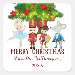 Pegatina Cuadrada Personalizado El Nutcracker, Clara, Navidades