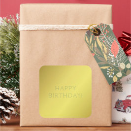 Pegatina Cuadrada Personalizado Elegant Golden Yellow Happy Birday W