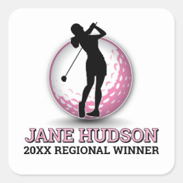 Pegatina Cuadrada Personalizado Elegante Mujeres Golfer Monograma Di