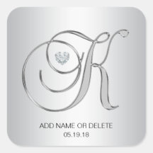 Personalizado Elegante Plata Monogramada Letra ini