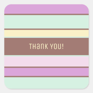 Pegatina Cuadrada Personalizado Elegante Rayas Pastel Light Gracias