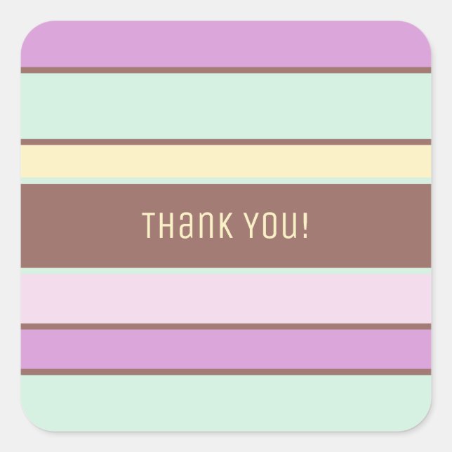 Pegatina Cuadrada Personalizado Elegante Rayas Pastel Light Gracias (Anverso)