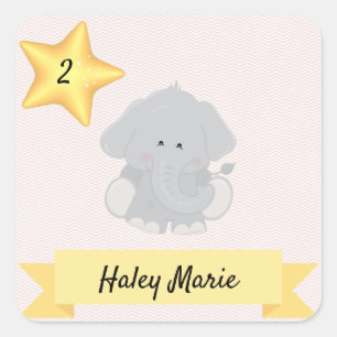 Pegatina Cuadrada Personalizado Elephant Chevron Stripes con nombre 