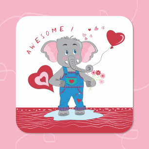 Pegatina Cuadrada Personalizado Elephant Hearts   Impresionantes Peg