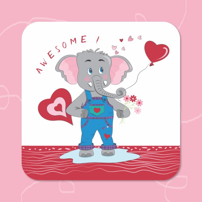Pegatina Cuadrada Personalizado Elephant Hearts | Impresionantes Peg (Cute elephant reward sticker .
)