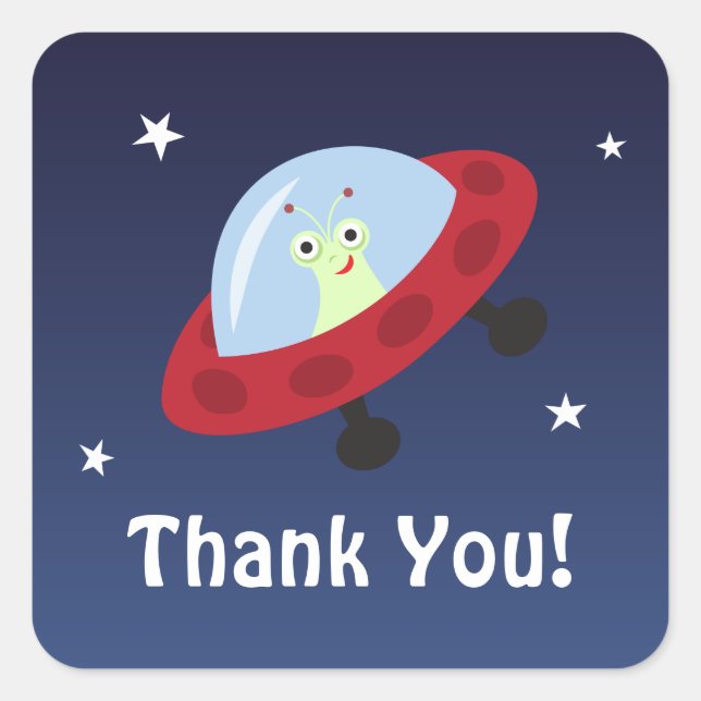 Pegatina Cuadrada Personalizado espacial gracias pegatinas con alien (Anverso)