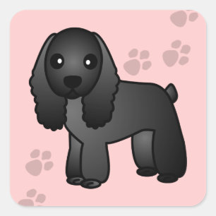 Pegatina Cuadrada Personalizado español de Cocker Negro Cute