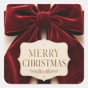 Pegatina Cuadrada Personalizado Estilo de Navidad de Lazo de Terciop