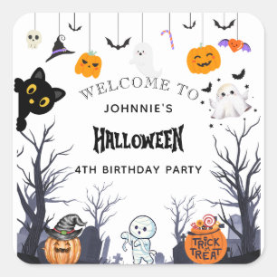 Pegatina Cuadrada Personalizado Feliz cumpleaños de Halloween