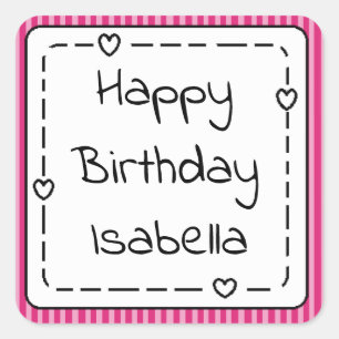 Pegatina Cuadrada Personalizado Feliz cumpleaños, sincera Chica Rosa