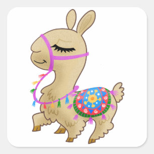 Pegatina Cuadrada Personalizado feliz Llama