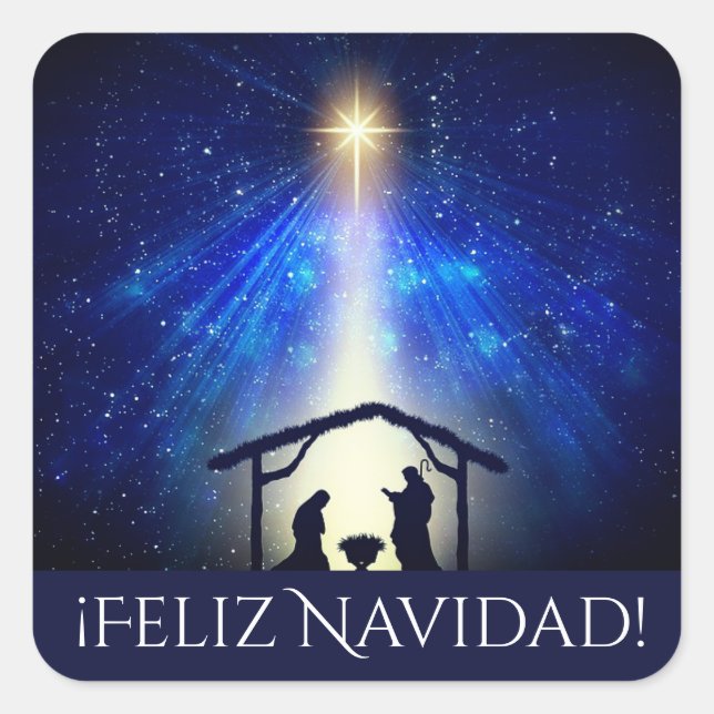 Pegatina Cuadrada Personalizado Feliz Navidad Estrella de Navidades  (Anverso)