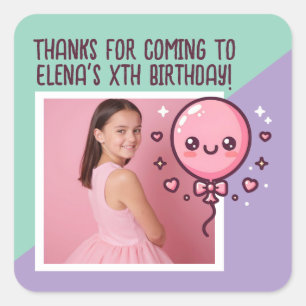 Pegatina Cuadrada Personalizado Fiesta de Cumpleaños Cute Balloon Fo